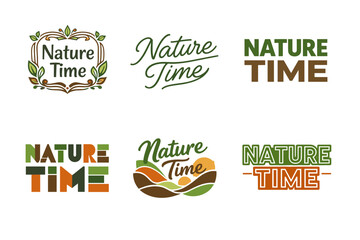 Fototapeta premium Variety of nature time logos with leaf and landscape designs