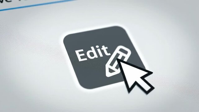 A close-up of an edit icon on a digital screen, evoking concepts of revision, modification, and control. Ideal for illustrating articles about content