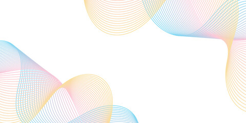 Abstract background with lines and waves. Medium banner size. Vector element for design isolated on white. Minimalistic background for brochure, card, poster. Colourful gradient. Yellow, pink, blue