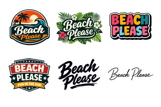 Beach please typography designs with tropical and ocean themes
