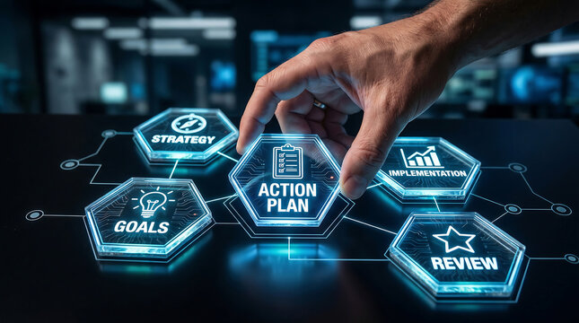 Businessman creating action plan with strategy goals and implementation