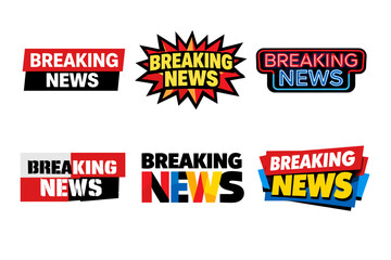 Colorful breaking news signs in various graphic designs