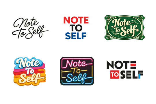 Creative note to self logos in various styles and colors