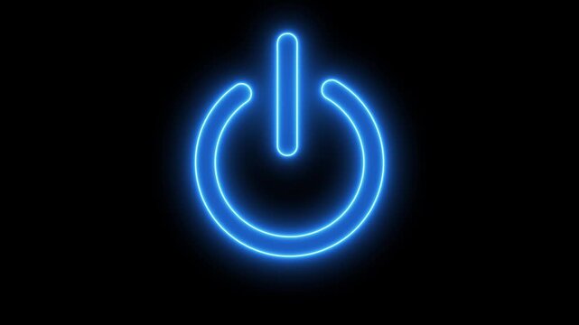 Glowing neon power button start and stop idea animation on a black background 4k video...