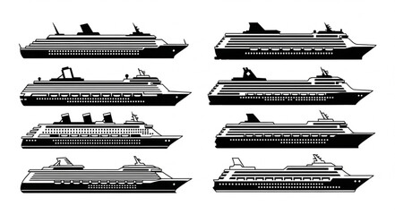 Collection of detailed illustrations showcasing various cruise ships, perfect for travel and maritime themes. © Mila