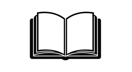 An open book is depicted in a stark black outline against a white background presenting a clear silhouette