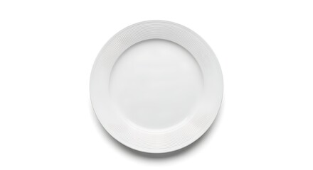 White Ceramic Plate with Ribbed Edge on White Background for Tableware and Serving