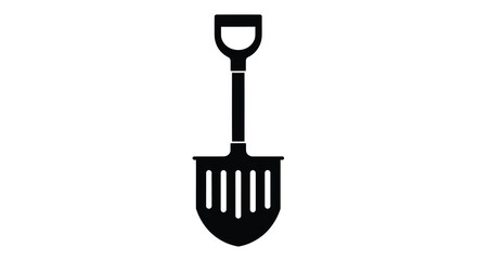 A stark black silhouette of a garden shovel against a plain white background emphasizing simplicity and form silhouette © Niloy MotionArts 3D7