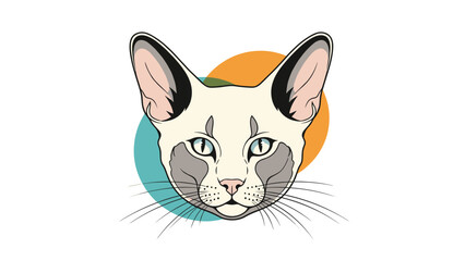 Obraz premium Portrait of a Siamese cat with blue eyes and large ears set against a colorful abstract background of geometric circles.