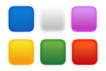 Rounded Square Glossy UI Buttons Set in Vivid Colors on a Transparent Background.