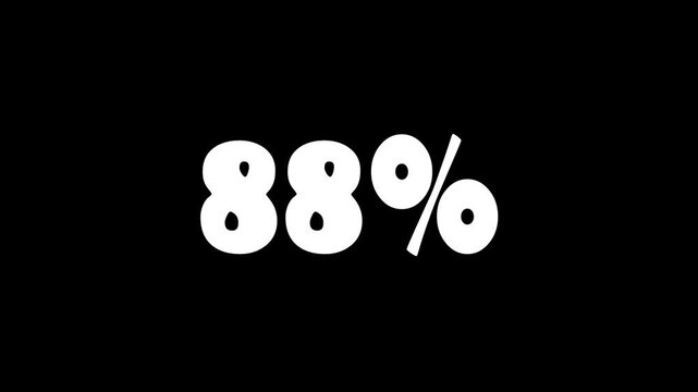 88% Text Animation on Black Background. White 88 percent text on black background