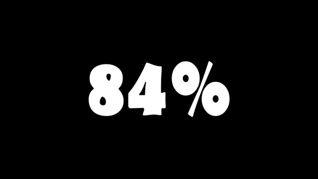 84% Text Animation on Black Background. White 84 percent text on black background
