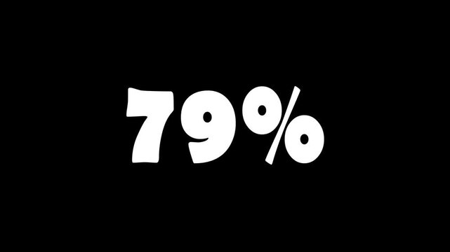 79% Text Animation on Black Background. White 79 percent text on black background
