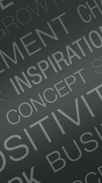 wall of text with keywords about the idea and solution concepts, gold coloured light bulb with spinning gears inside it, vertical video (3d render)