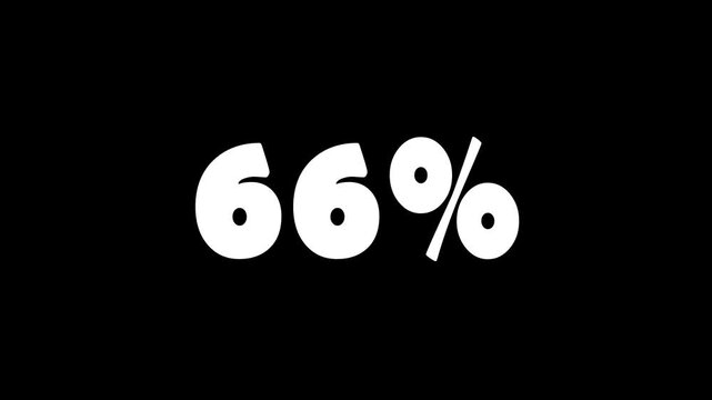 66% Text Animation on Black Background. White 66 percent text on black background