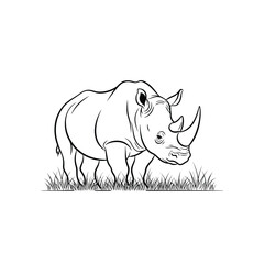 Fototapeta premium Drawing of rhinoceros standing in grass showing wildlife and nature scene