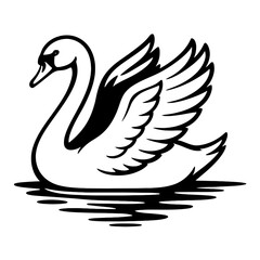 Obraz premium Elegant black and white swan illustration, gracefully floating on water, wings widespread. This serene vector art is perfect for logos, branding, design, projects, symbolizing purity, grace, and beaut