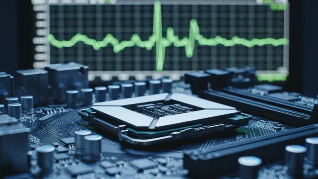 Explore computer hardware and circuit board design with real-time data analysis on a digital display
