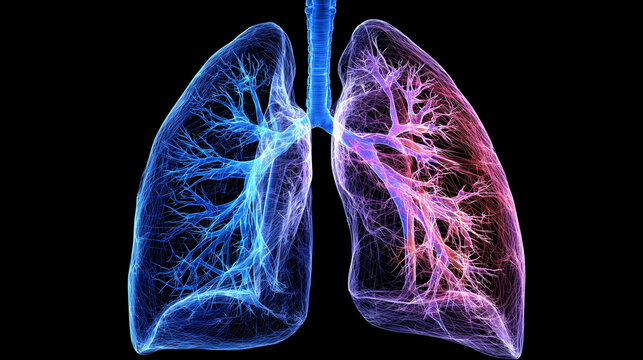 Ilustra&ccedil;&atilde;o anat&ocirc;mica dos pulm&otilde;es humanos destaca sistema respirat&oacute;rio e conceito de sa&uacute;de pulmonar.