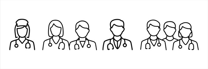 Fototapeta premium Unified Healthcare Team Professional Outline Icons for Medical Staff Representation