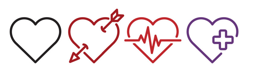 Medical heart symbols and cross line art