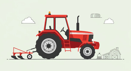 Tractor flat vector design. Farm tractor agricultural machinery farming equipment. Tractor illustration. © Shabeer