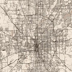 Obraz premium Indianapolis City Map discover intricate layout in this sepia toned blueprint of planned elegant urban design, emphasizing refined linework, with balanced composition, in a minimal monochrome palette.