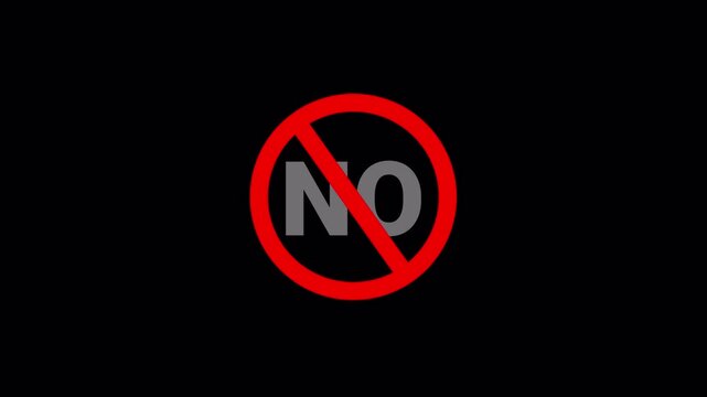 Red NO Symbol Prohibition Sign Animation Isolated on Transparent Background, stop or no entry forbidden red circle animation, Warning, prohibited or ban icon animation. No Symbol animation in 4k.