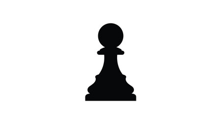A stark black silhouette of a classic chess pawn is prominently displayed against a clean white background silhouette © Bsicon02