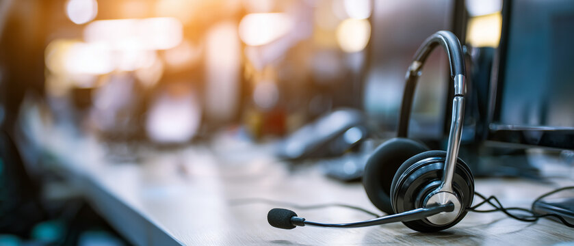 Headset profissional em ambiente corporativo representando atendimento ao cliente, suporte t&eacute;cnico, comunica&ccedil;&atilde;o empresarial e servi&ccedil;os de call center.