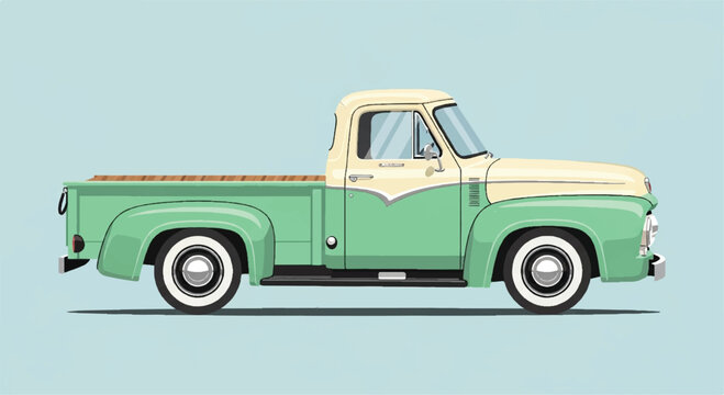 Vinage clssic pickup truck. Retro classic truck. Pickup truck illustration.