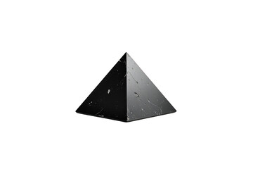 Fototapeta premium Black stone pyramid textured geometric shape with rough surface, modern minimalist design, isolated on transparent background