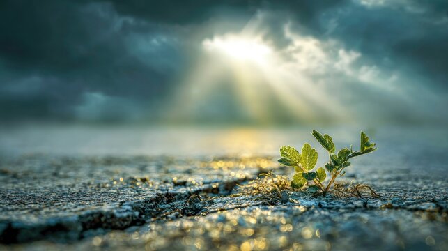 Plant growing through cracked ground