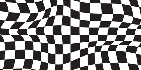 Vector checkerboard pattern. Seamless black and white brush stroke background. Checkered print with distress texture. Painted chequered ornament for kids. Childish design