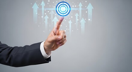 Businessman aiming for success with target and rising arrows