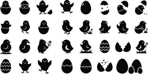 Collection of various penguin silhouettes in different poses and patterns © LailaArtworks