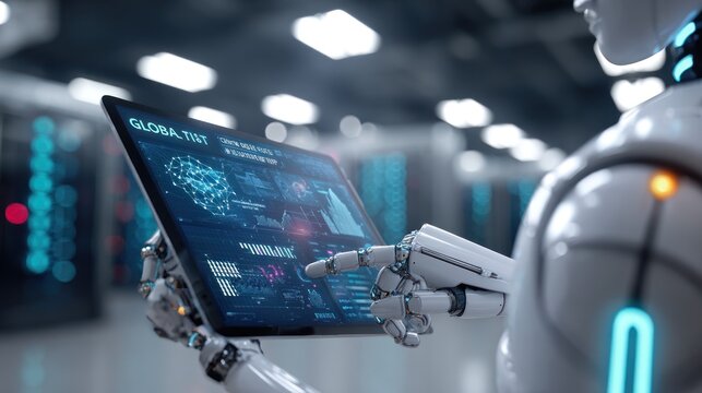 Robot using tablet with glowing interface
