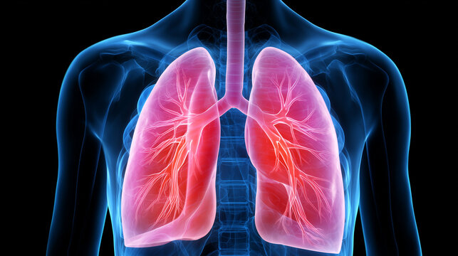 Pulm&otilde;es humanos representados digitalmente destacando sistema respirat&oacute;rio, troca de oxig&ecirc;nio e funcionamento vital do corpo humano.