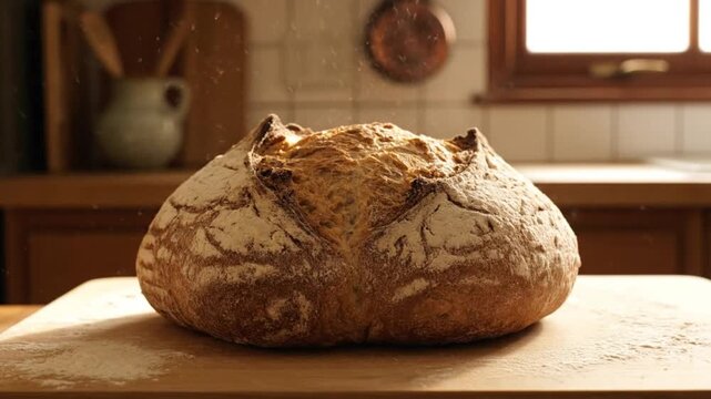 Dough Rolling and Slowing Stone Flat Bread Making in Quiet Kitchen
