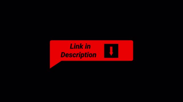 Link in Description Call to Action Text Animation with Arrow, Link in Description text title Animation on Transparent Background, Lower third Animation.
