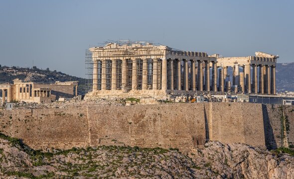 View from Philopappos Hill to the Acropolis with Parthenon Temple, Acropolis, Athens, Greece