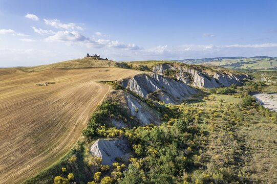 Landscape in Val DOrcia, Torrente Formone, Tuscany, Italy