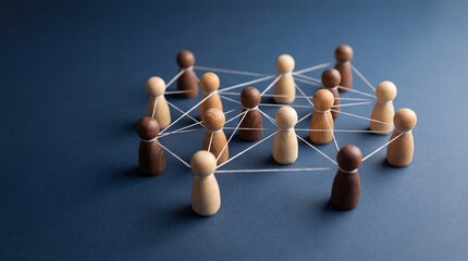 Obraz premium A group of connected wooden figures representing teamwork and collaboration