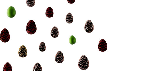 Abstract Easter egg background with green and chocolate eggs on a white background. Perfect for Easter greetings and hol © vegefox.com