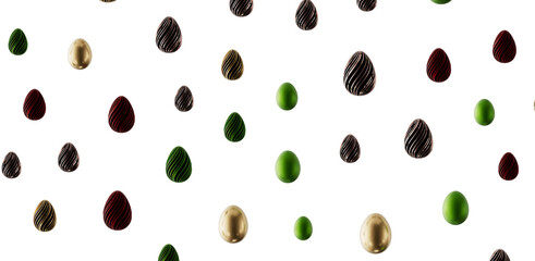 Abstract pattern of various colorful Easter eggs against a clean white background, ideal for holiday themes, greeting ca © vegefox.com