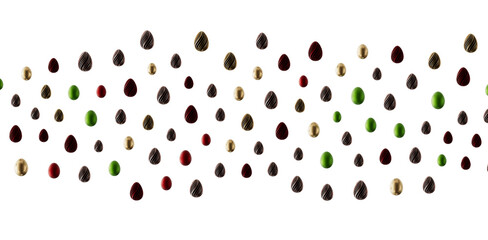 Abstract pattern of colorful Easter eggs isolated on white background. Perfect for Easter greetings and holiday designs. © vegefox.com