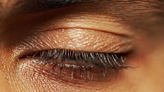 Extreme close up of human brown eye with bloodshot capillaries
