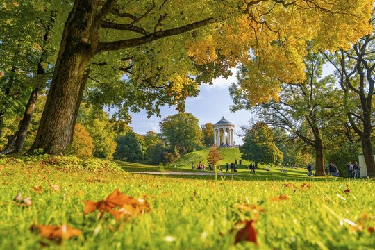 English Garden with Monopterus in Autumn, Munich, Bavaria, Germany