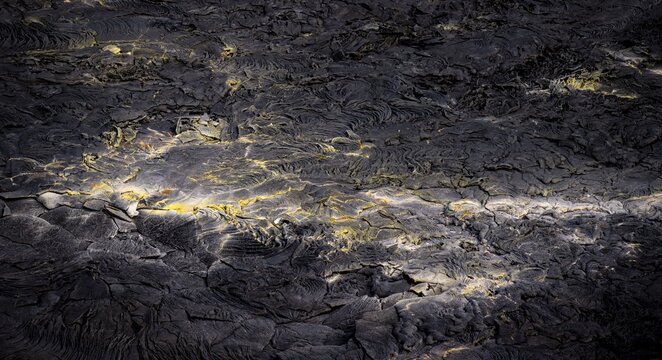 Lava field with sulphur deposits, active table volcano Fagradalsfjall, Kr&yacute;suv&iacute;k volcanic system, Reykjanes Peninsula, Iceland