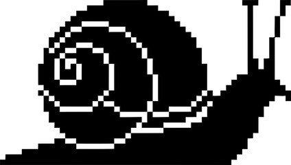 Fototapeta premium Pixel art snail silhouette icon. Black and white retro video game character design element. Vector illustration for application, game, digital art